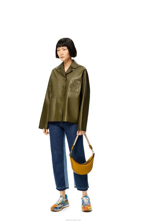 Loewe Pyjama blouse in nappa lambskin 688V933 Women Dark Khaki Green