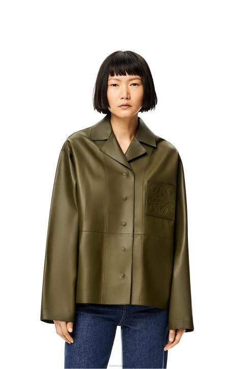 Loewe Pyjama blouse in nappa lambskin 688V933 Women Dark Khaki Green
