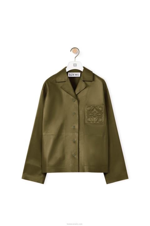 Loewe Pyjama blouse in nappa lambskin 688V933 Women Dark Khaki Green
