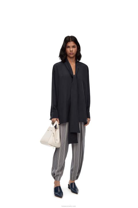 Loewe Anagram lavaliere blouse in silk 688V917 Women Deep Blue