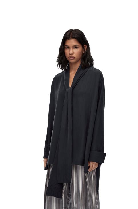 Loewe Anagram lavaliere blouse in silk 688V917 Women Deep Blue