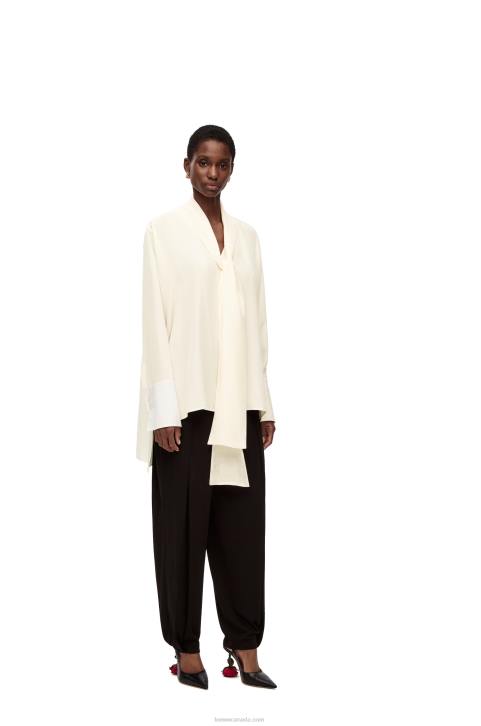 Loewe Anagram lavaliere blouse in silk 688V918 Women Ivory