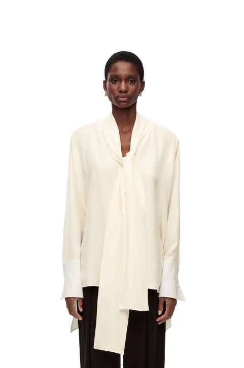 Loewe Anagram lavaliere blouse in silk 688V918 Women Ivory