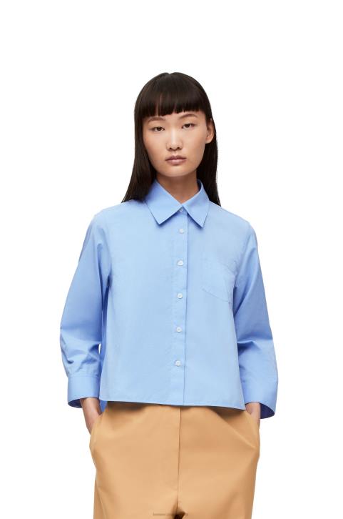Loewe Anagram trapeze shirt in cotton poplin 688V898 Women Baby Blue