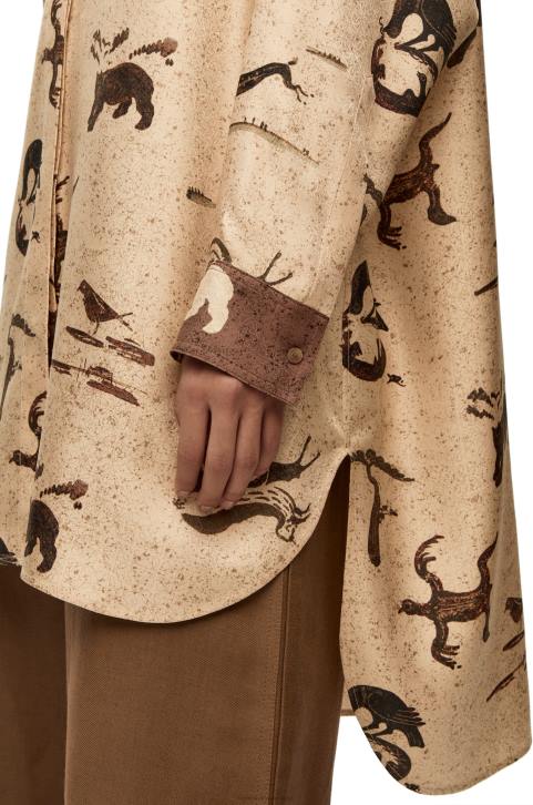 Loewe Animal print oversize shirt in silk 688V929 Women Light Beige/Brown