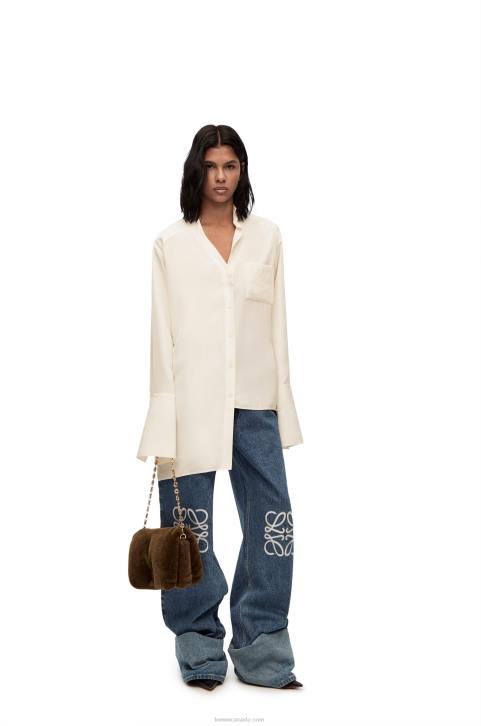 Loewe Asymmetric shirt in silk 688V925 Women Ivory