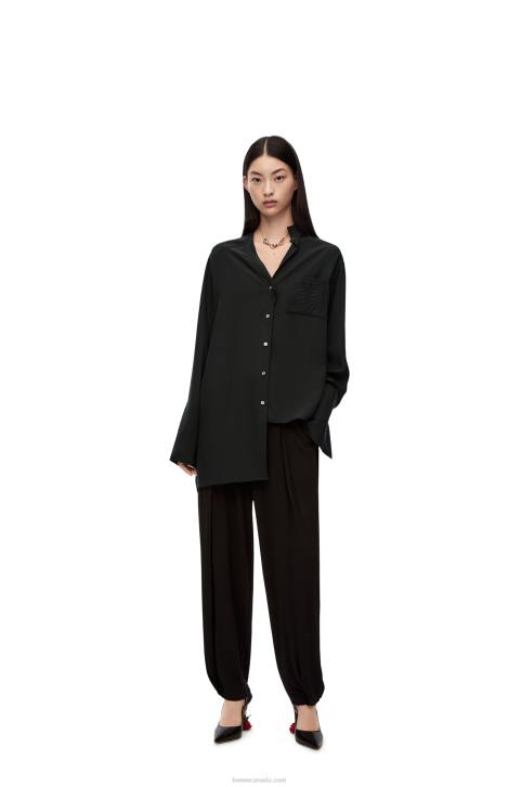 Loewe Asymmetric shirt in silk 688V926 Women Black