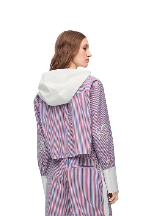Loewe Cropped hooded shirt in striped cotton 688V857 Women Blue/Red
