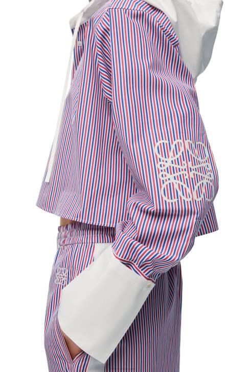 Loewe Cropped hooded shirt in striped cotton 688V857 Women Blue/Red
