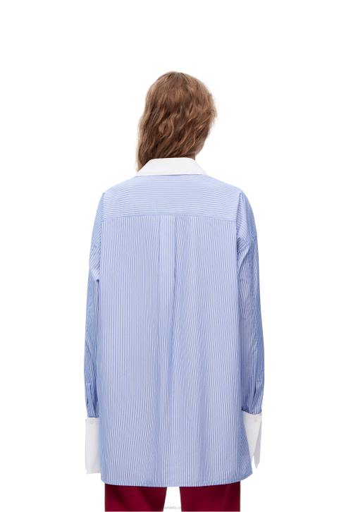 Loewe Deconstructed shirt in striped cotton 688V916 Women Blue/White