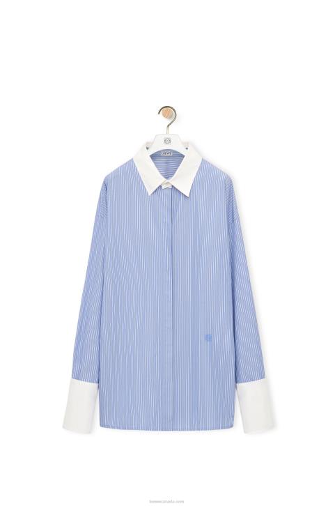 Loewe Deconstructed shirt in striped cotton 688V916 Women Blue/White