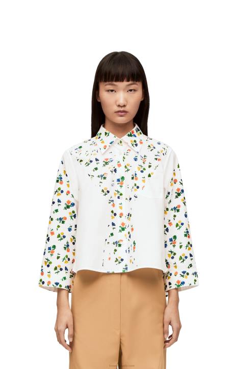 Loewe Flower trapeze shirt in cotton poplin 688V894 Women White/Multicolor
