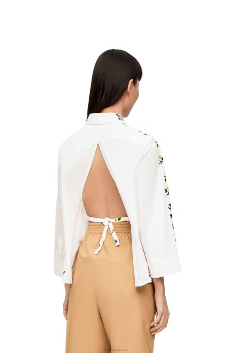 Loewe Flower trapeze shirt in cotton poplin 688V894 Women White/Multicolor