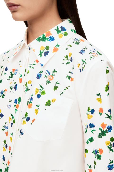 Loewe Flower trapeze shirt in cotton poplin 688V894 Women White/Multicolor