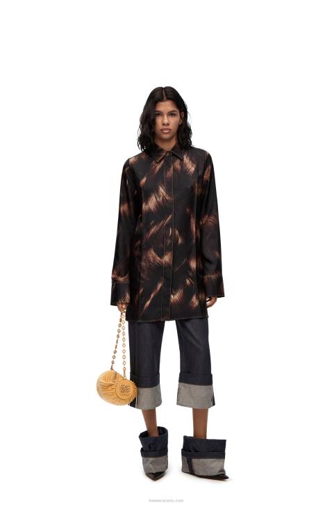 Loewe Hair print shirt in silk 688V930 Women Brown/Multicolor