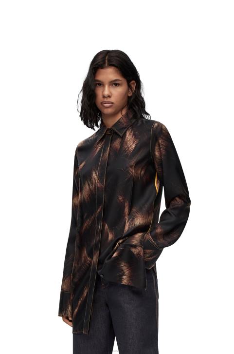 Loewe Hair print shirt in silk 688V930 Women Brown/Multicolor