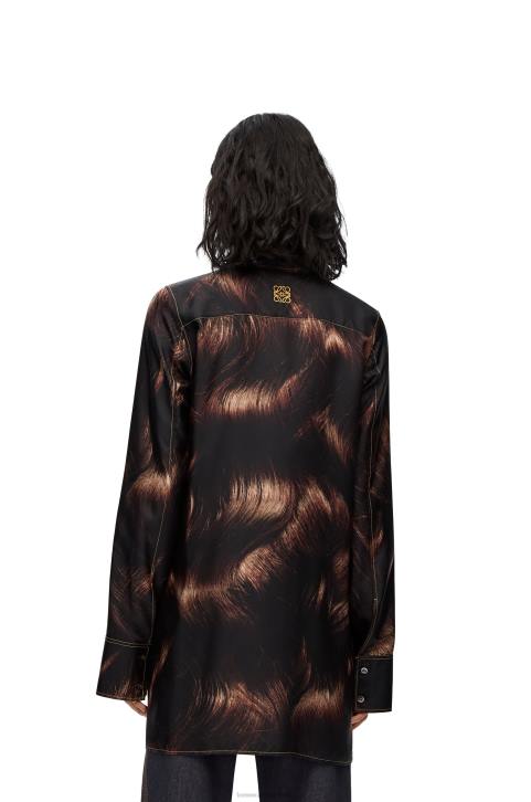Loewe Hair print shirt in silk 688V930 Women Brown/Multicolor