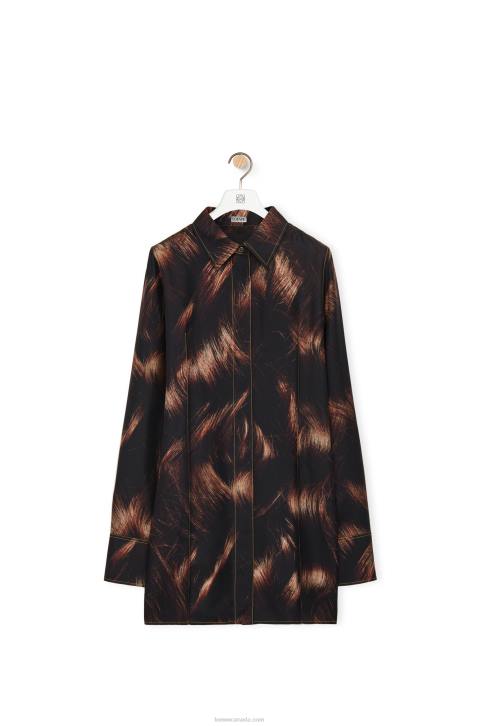 Loewe Hair print shirt in silk 688V930 Women Brown/Multicolor