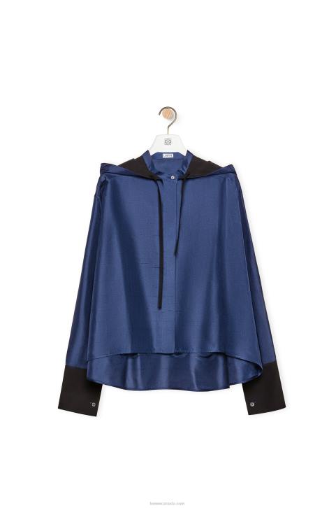Loewe Hooded shirt in silk 688V921 Women Midnight Blue