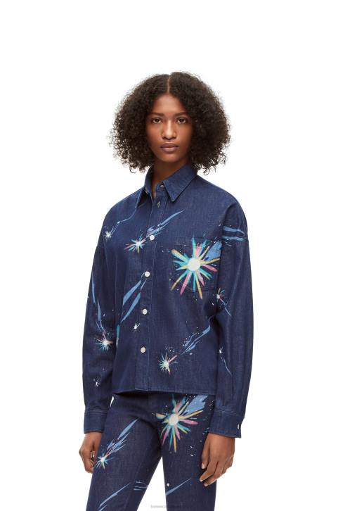Loewe Magical Sky overshirt in denim 688V945 Women Navy Blue