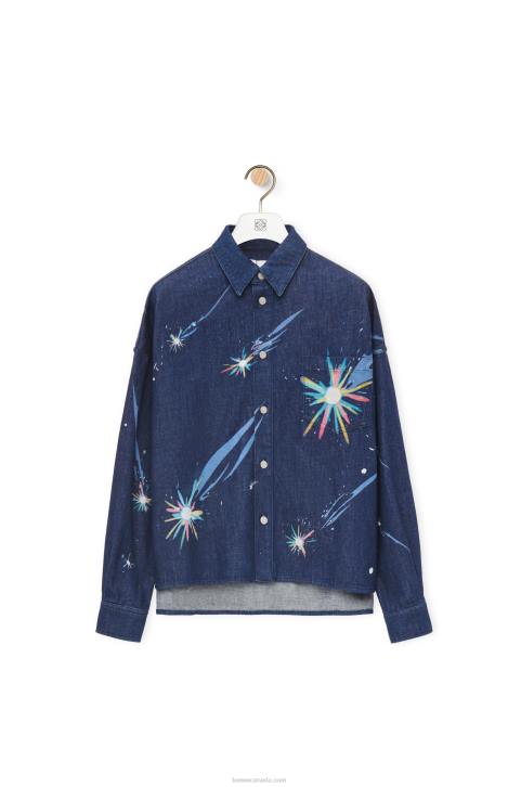 Loewe Magical Sky overshirt in denim 688V945 Women Navy Blue
