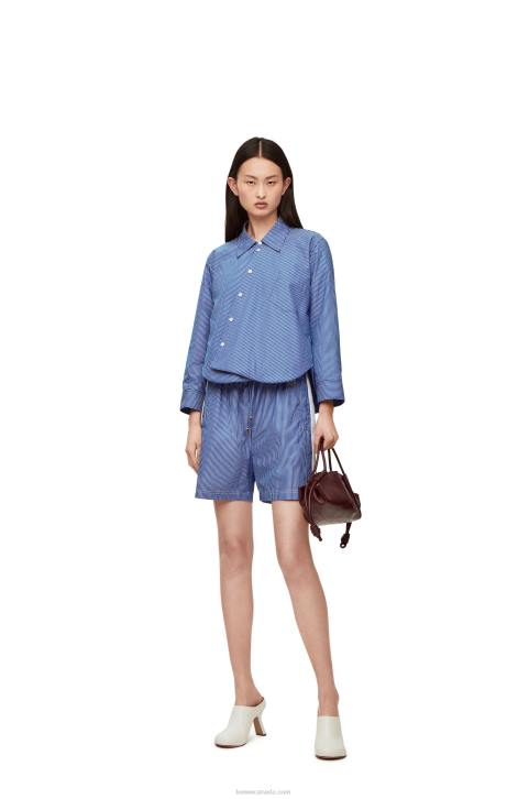 Loewe Padded trapeze shirt in striped cotton poplin 688V899 Women Navy/White