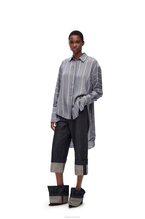 Loewe Stripe trompe l'oeil shirt in silk 688V923 Women Grey/Navy Blue