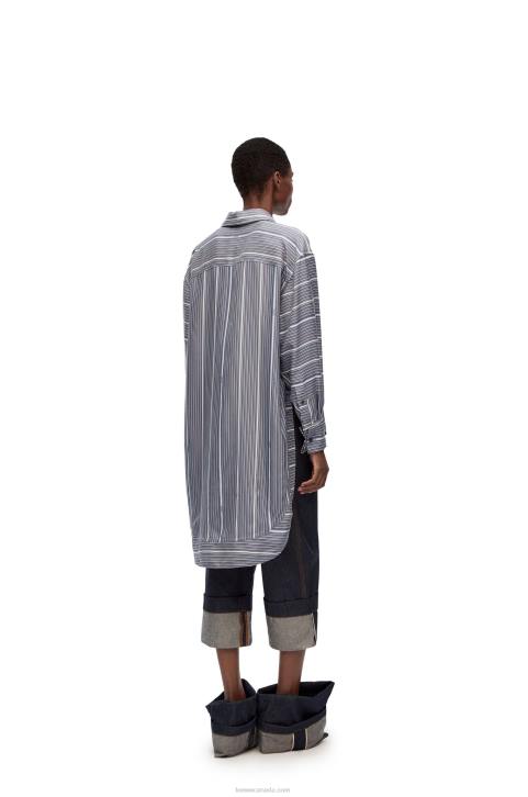 Loewe Stripe trompe l\'oeil shirt in silk 688V923 Women Grey/Navy Blue