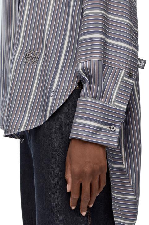 Loewe Stripe trompe l\'oeil shirt in silk 688V923 Women Grey/Navy Blue