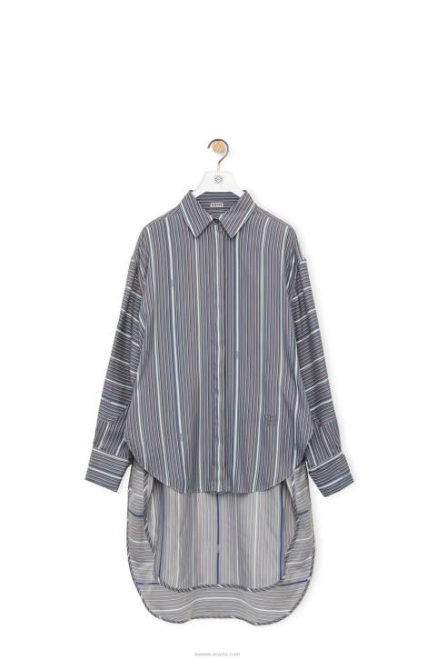 Loewe Stripe trompe l\'oeil shirt in silk 688V923 Women Grey/Navy Blue