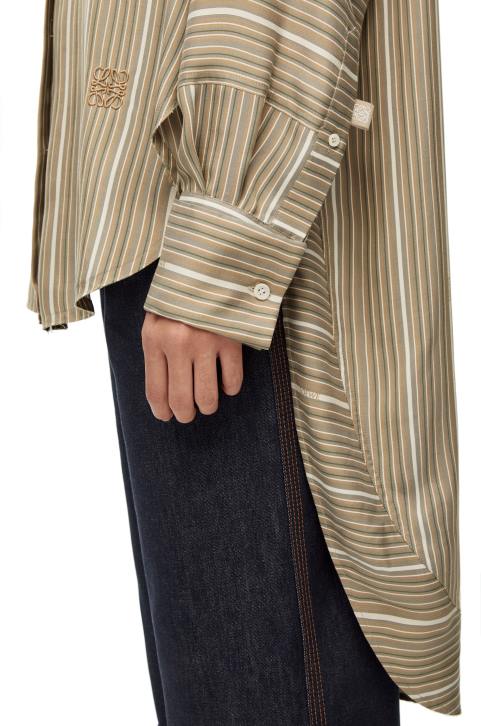 Loewe Stripe trompe l\'oeil shirt in silk 688V924 Women Light Khaki G/Dark Khaki G