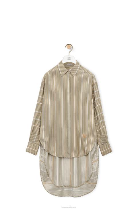 Loewe Stripe trompe l\'oeil shirt in silk 688V924 Women Light Khaki G/Dark Khaki G