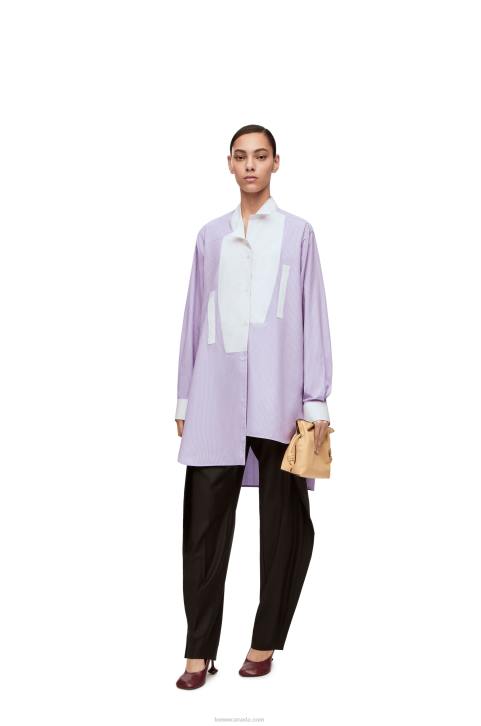 Loewe Striped asymmetric shirt in striped cotton poplin 688V891 Women Lilac/White