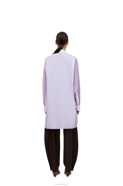 Loewe Striped asymmetric shirt in striped cotton poplin 688V891 Women Lilac/White