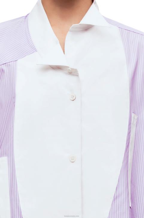 Loewe Striped asymmetric shirt in striped cotton poplin 688V891 Women Lilac/White
