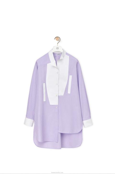 Loewe Striped asymmetric shirt in striped cotton poplin 688V891 Women Lilac/White