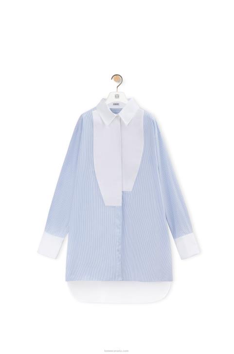 Loewe Striped plastron shirt in cotton 688V936 Women White/Blue
