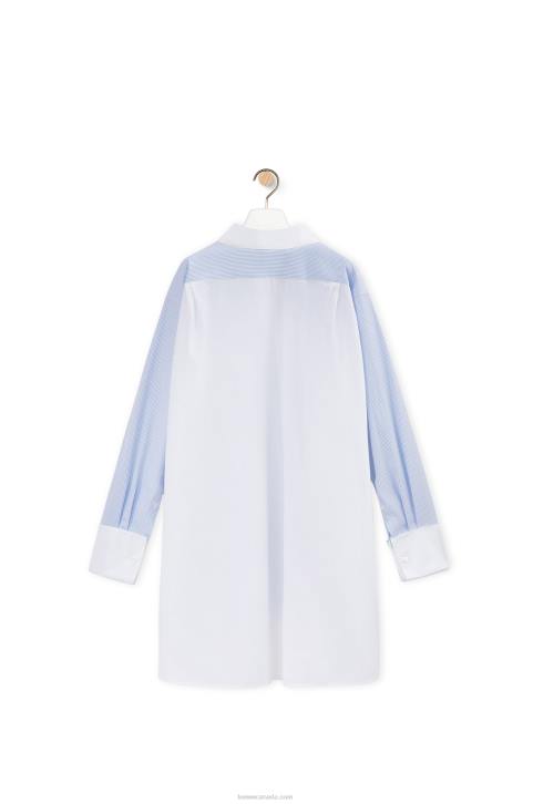 Loewe Striped plastron shirt in cotton 688V936 Women White/Blue