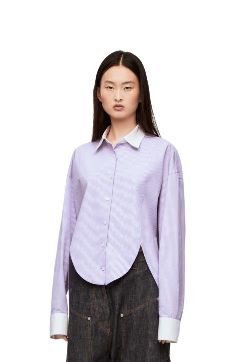 Loewe Striped plastron shirt in cotton poplin 688V890 Women Lilac/White