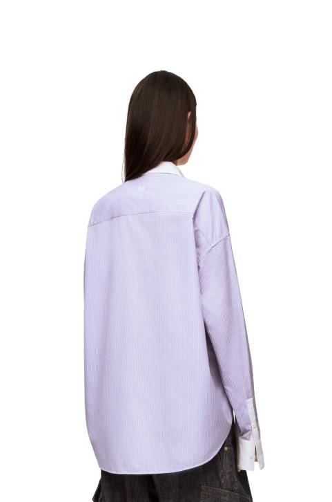 Loewe Striped plastron shirt in cotton poplin 688V890 Women Lilac/White