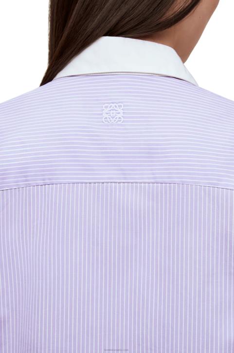 Loewe Striped plastron shirt in cotton poplin 688V890 Women Lilac/White