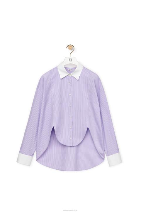 Loewe Striped plastron shirt in cotton poplin 688V890 Women Lilac/White