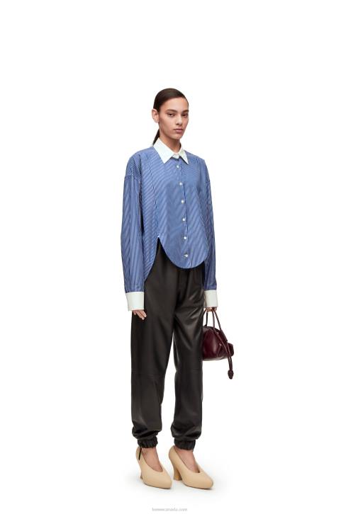 Loewe Striped plastron shirt in cotton poplin 688V892 Women Navy/White