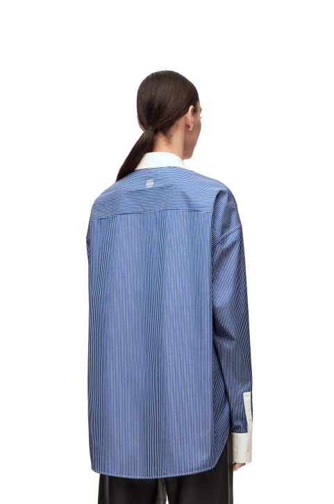 Loewe Striped plastron shirt in cotton poplin 688V892 Women Navy/White