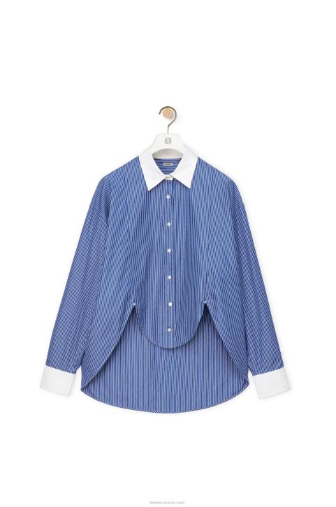 Loewe Striped plastron shirt in cotton poplin 688V892 Women Navy/White