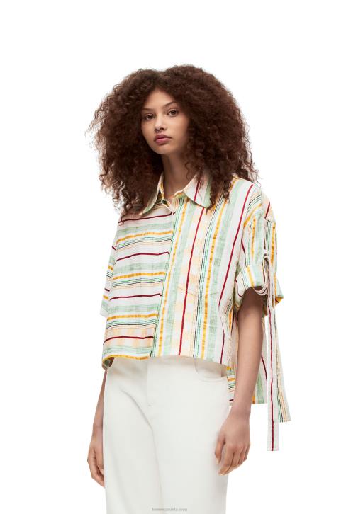 Loewe Striped workwear shirt in cotton, linen and silk 688V865 Women Green/Red
