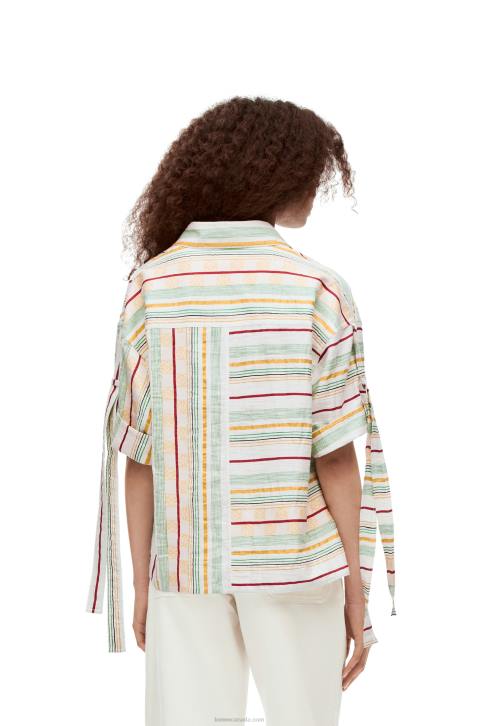 Loewe Striped workwear shirt in cotton, linen and silk 688V865 Women Green/Red