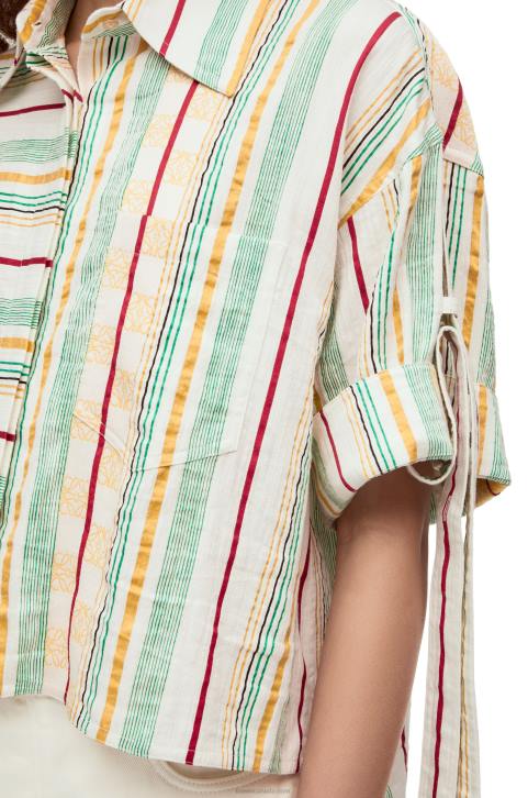 Loewe Striped workwear shirt in cotton, linen and silk 688V865 Women Green/Red