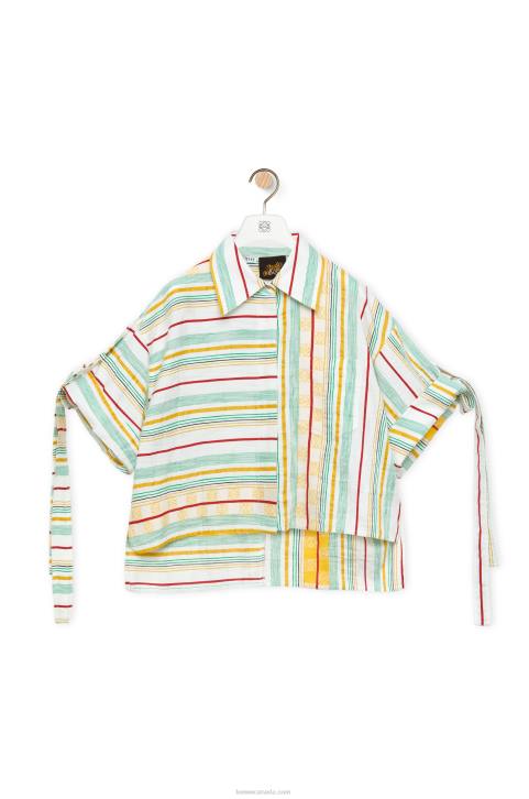 Loewe Striped workwear shirt in cotton, linen and silk 688V865 Women Green/Red