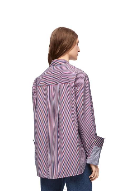 Loewe Turn-up shirt in striped cotton 688V856 Women Blue/Red